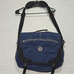 Travel Overland Gear Messenger Bag Blue White Stitching Adjustable Strap